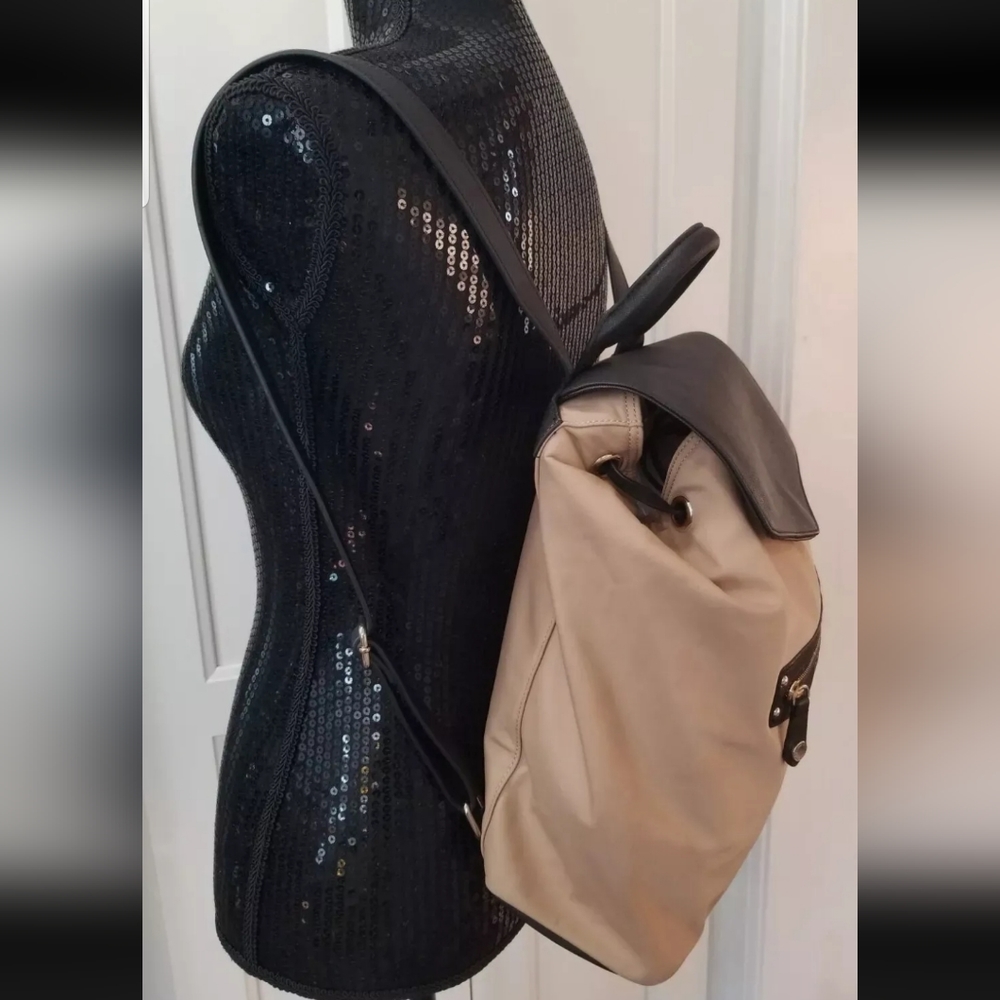 EUC Karl Lagerfeld Paris Large Tan/Black Nylon Backpack/Shoulder Bag - Picture 7 of 16